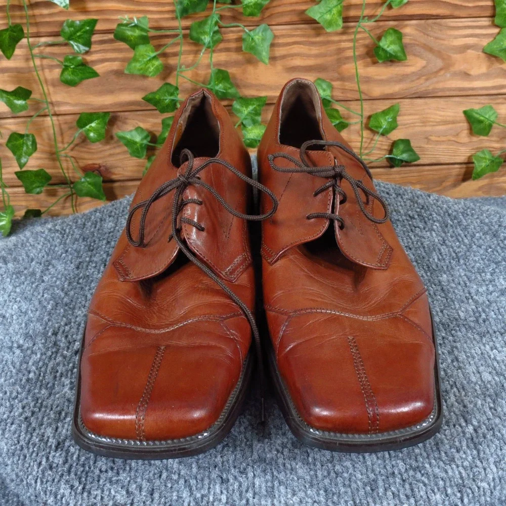 Stacy Adams Derby Men Casual Shoe Size 10.5 Medium Brown Leather Square Toe‎